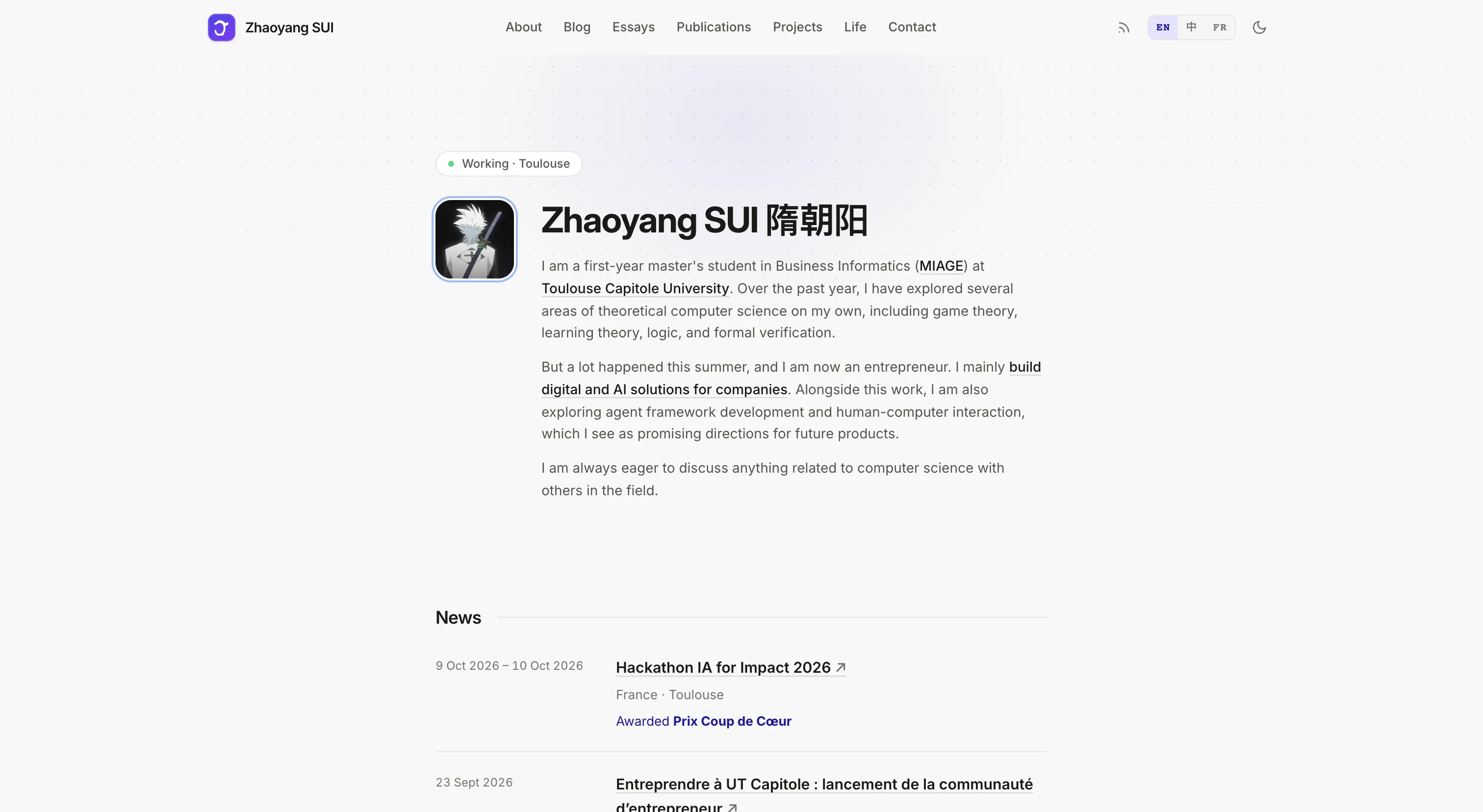 zhaoyang.fr — Personal Site — screenshot
