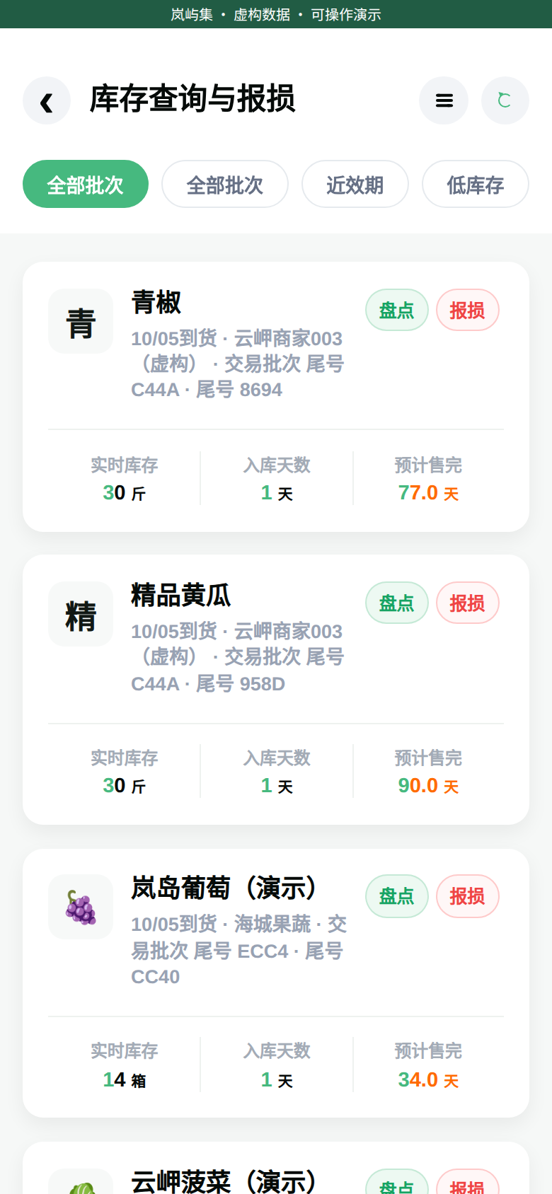 库存查询,虚构数据